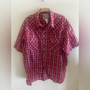 Wrangler‎ Western Plaid Red and White Pearl Snap Short Sleeve Size 2XL Country